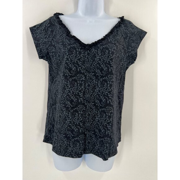 Fresh Produce Medium Black Gray Print Tee Artsy Cap Sleeve Coastal Casual USA - Picture 8 of 8